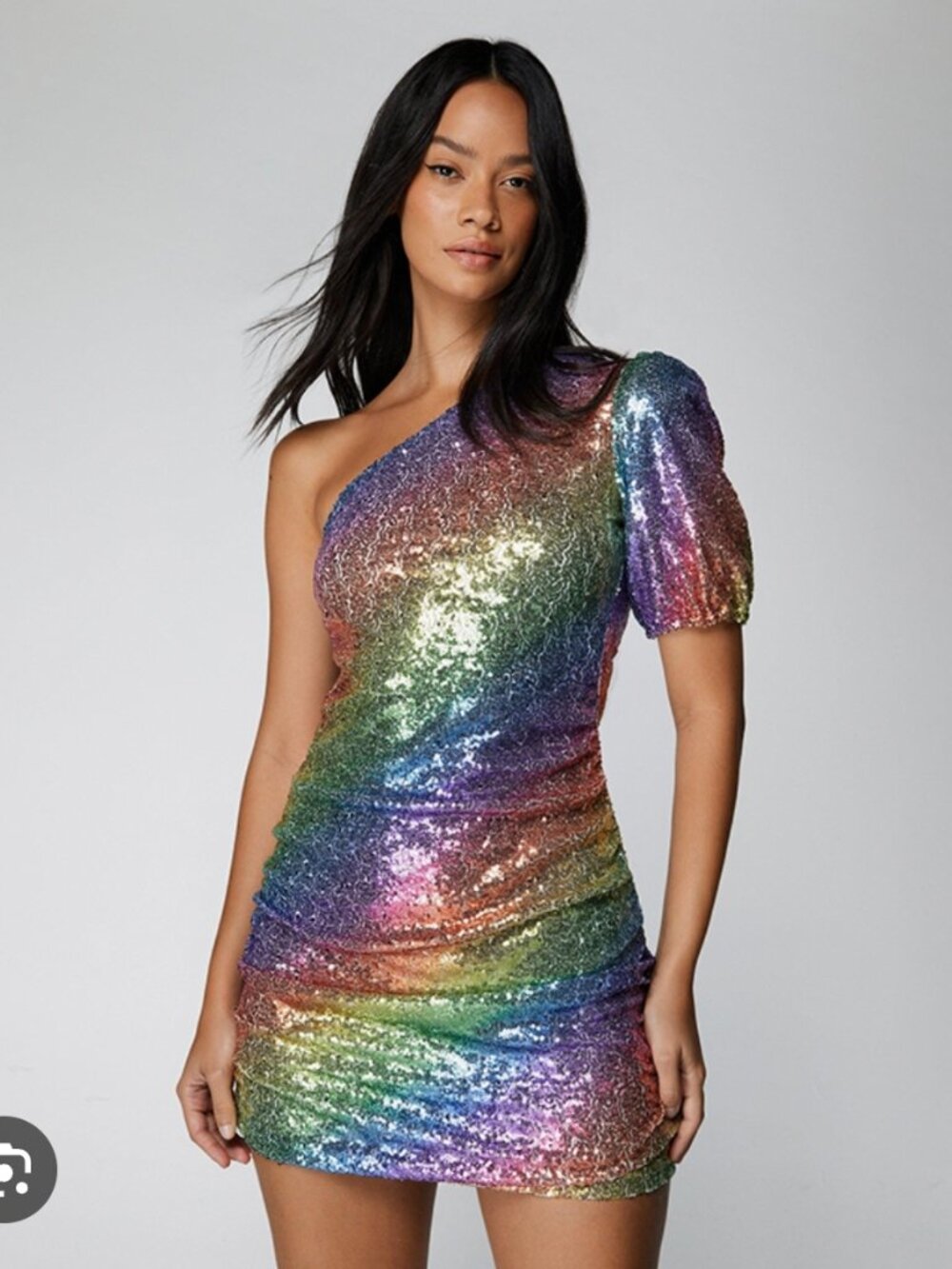 Rainbow Glitter One Shoulder Mini Dress